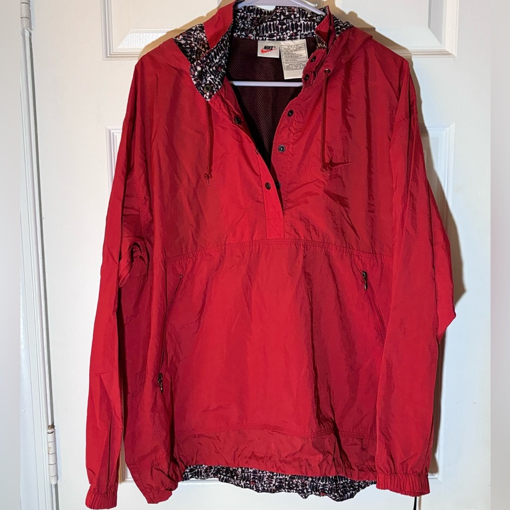 Vintage Nike windbreaker Size Large jacket pullover hood red black white tag
